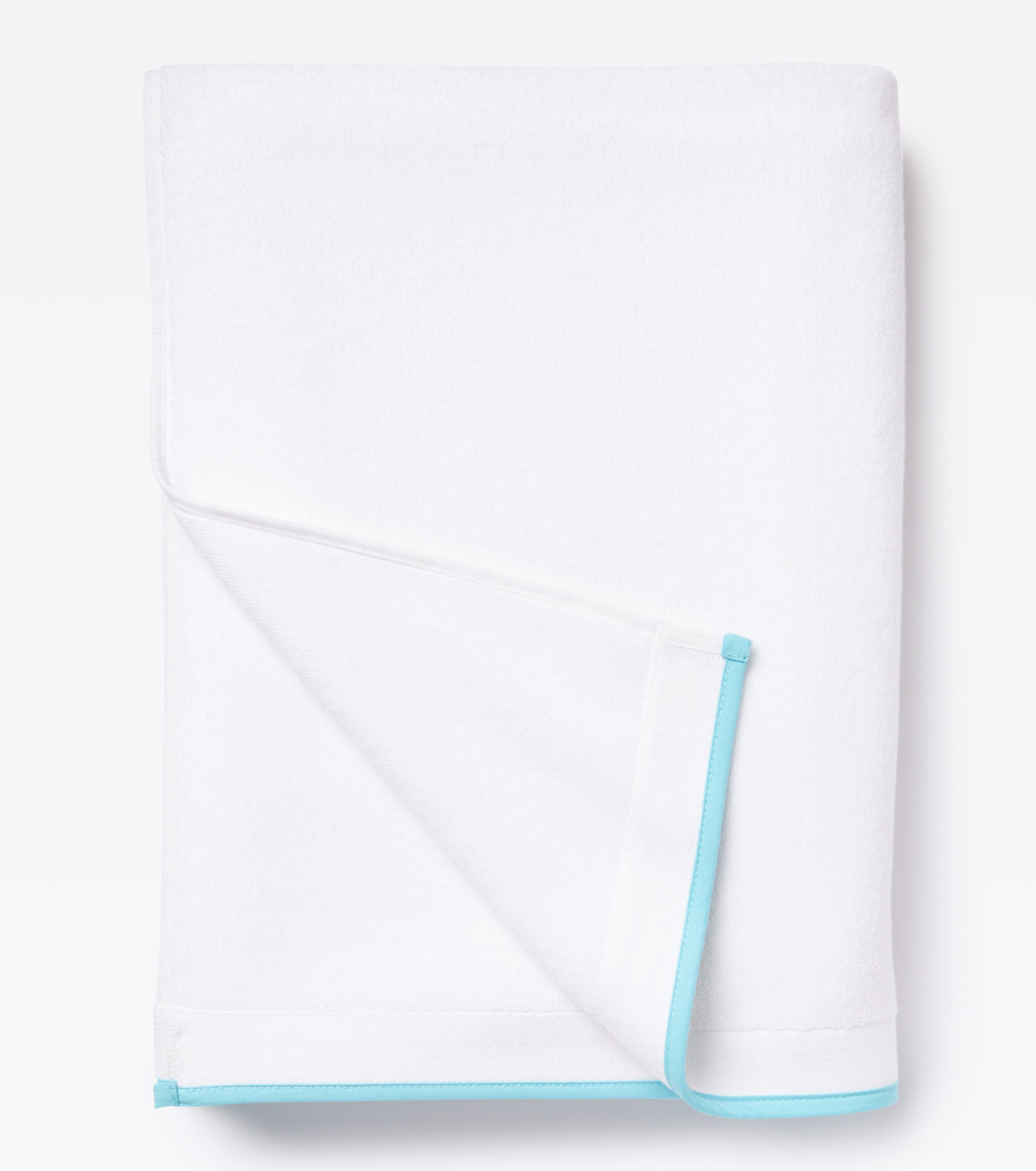 Averylily Border Bath Sheet in in White with Sky Blue trim, made from 600-gram weight pure Aegean cotton.