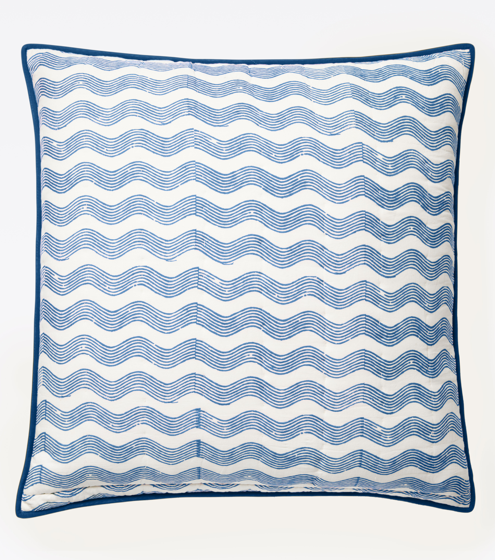Andrew Mau x Averylily Surfer Blockprint Euro Sham in Ocean Blue.