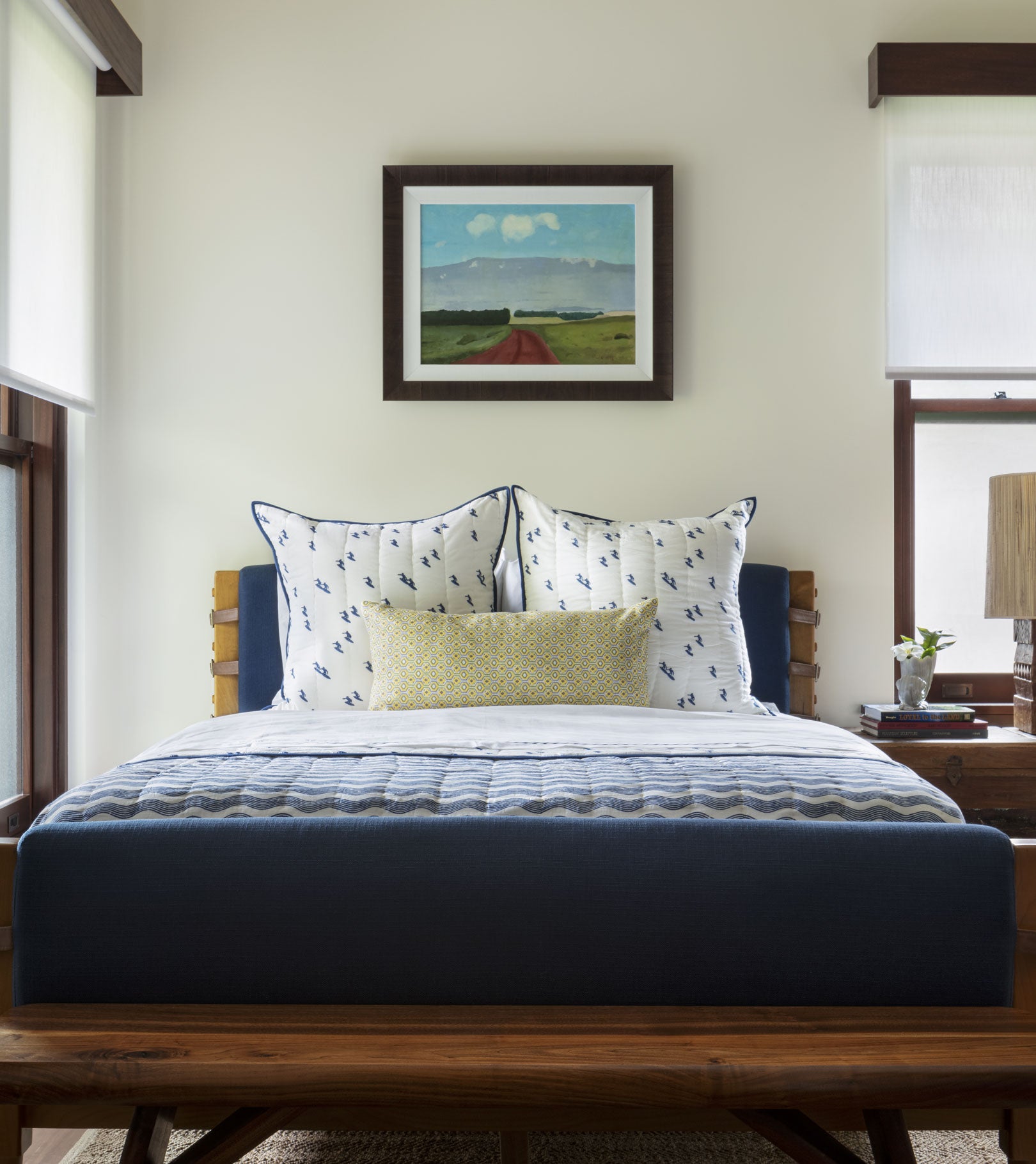 Andrew Mau x Averylily Surfer Blockprint Quilt and Euro Sham in Ocean.