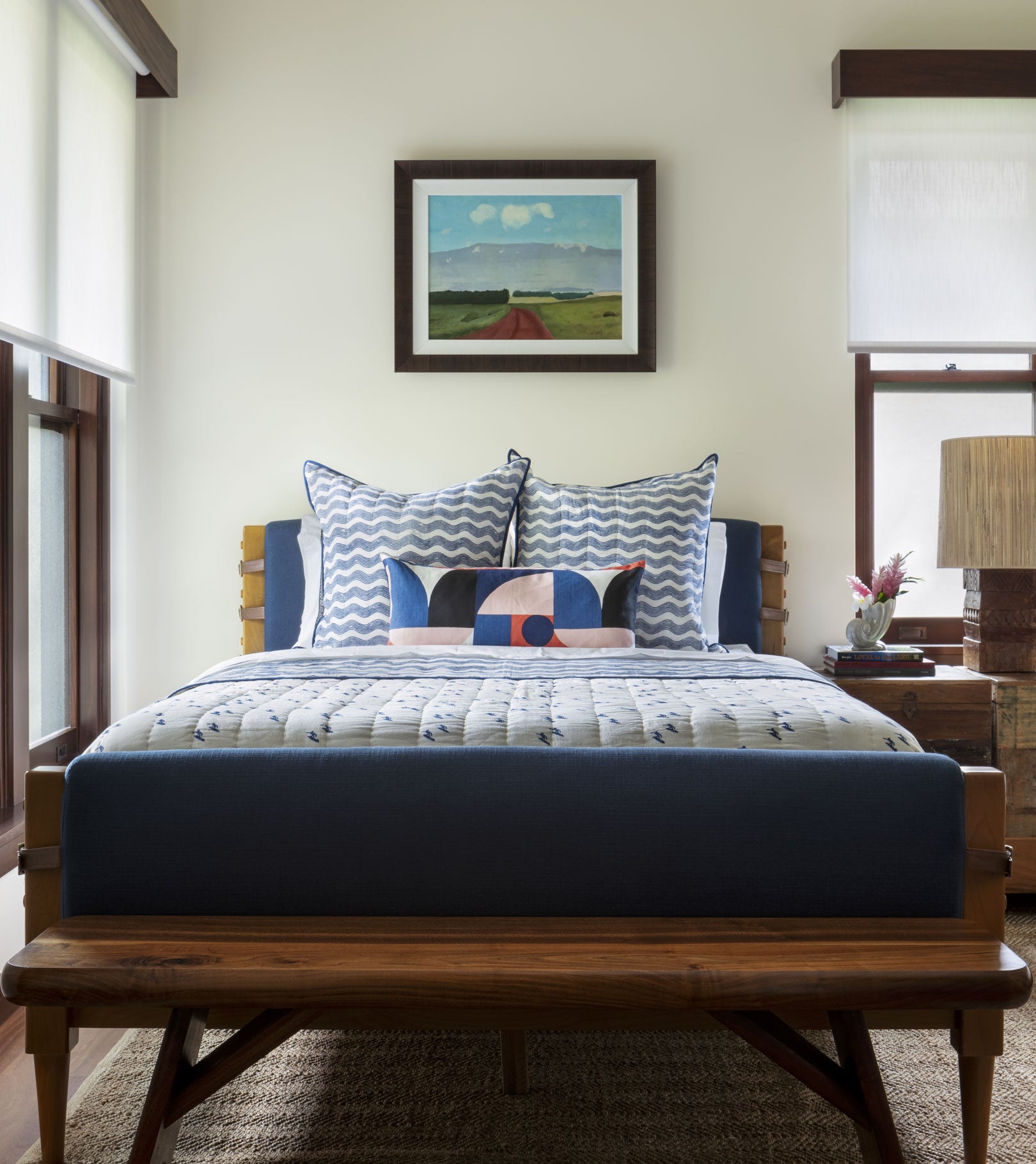 Andrew Mau x Averylily Surfer Blockprint Quilt and Euro Shams in Ocean..