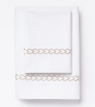 Averylily Waterfall Sheet Set in White with embroidered details in Sand. 510-thread cotton pure cotton percale.