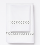 Averylily Waterfall Sheet Set in White with embroidered details in Stone. 510-thread cotton pure cotton percale.