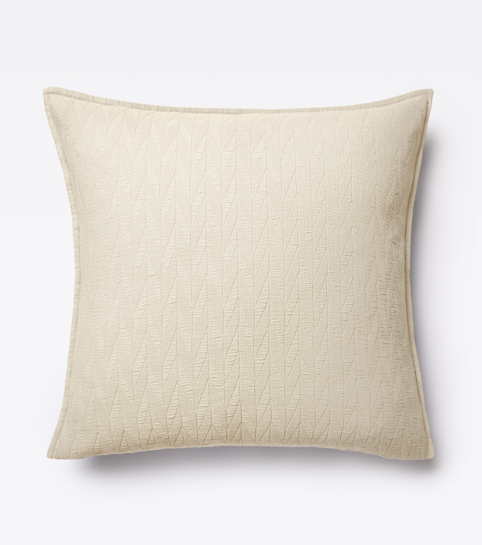 Averylily pure cotton matelassé Euro Sham. Each sham features a herringbone design that is unique to Averylily. Shown here in Sand.