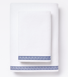 Averylily Weave Hand and Bath Towels in White with Ocean Blue trim, made from 600-gram weight pure Aegean cotton.