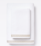 Averylily Weave Hand and Bath Towels in White with Sand trim, made from 600-gram weight pure Aegean cotton.
