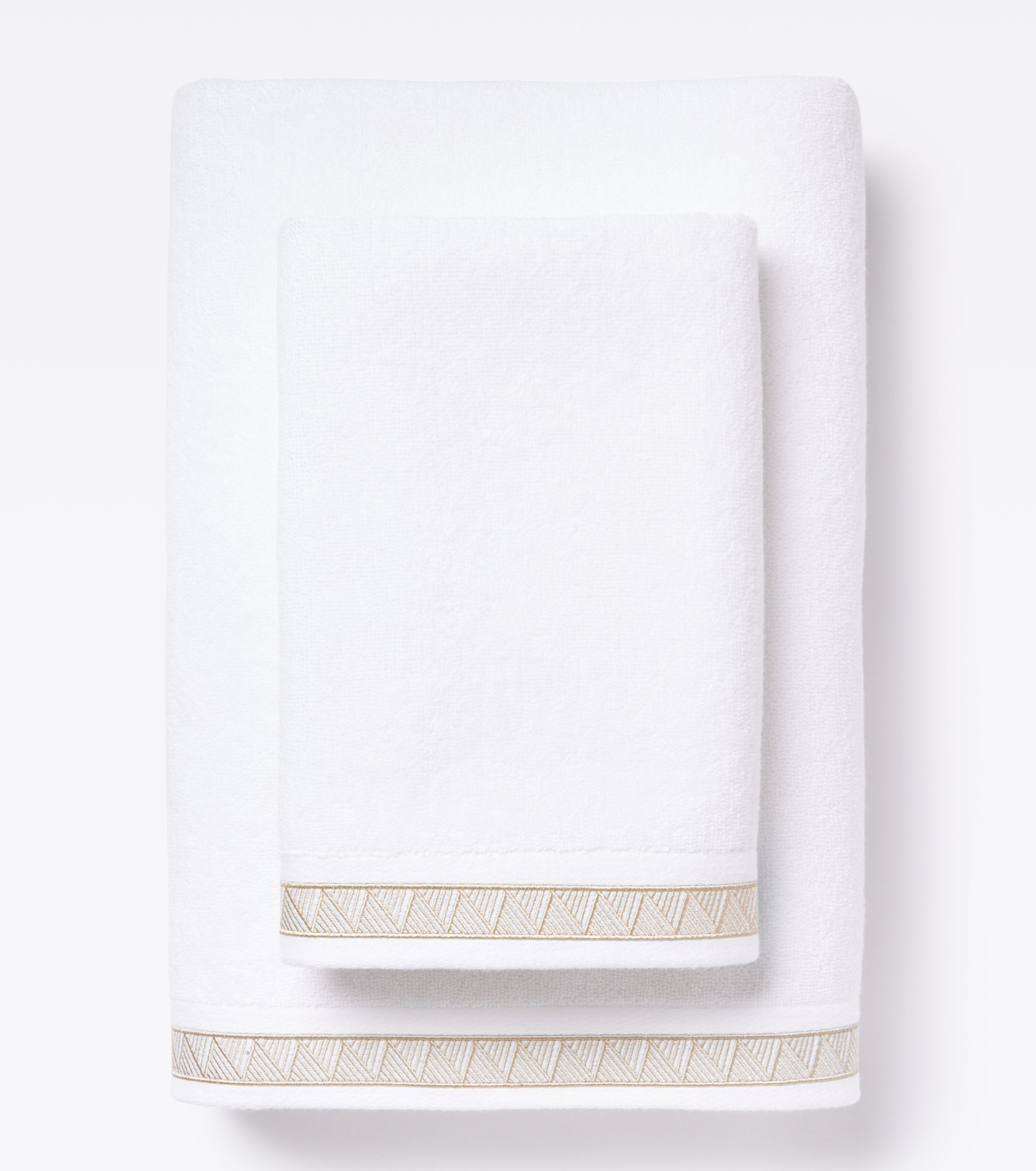 Averylily Weave Hand and Bath Towels in White with Sand trim, made from 600-gram weight pure Aegean cotton. 