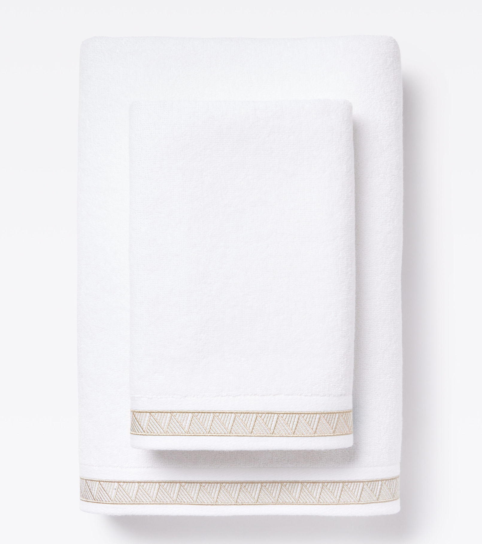 Averylily Weave Hand and Bath Towels in White with Sand trim, made from 600-gram weight pure Aegean cotton.