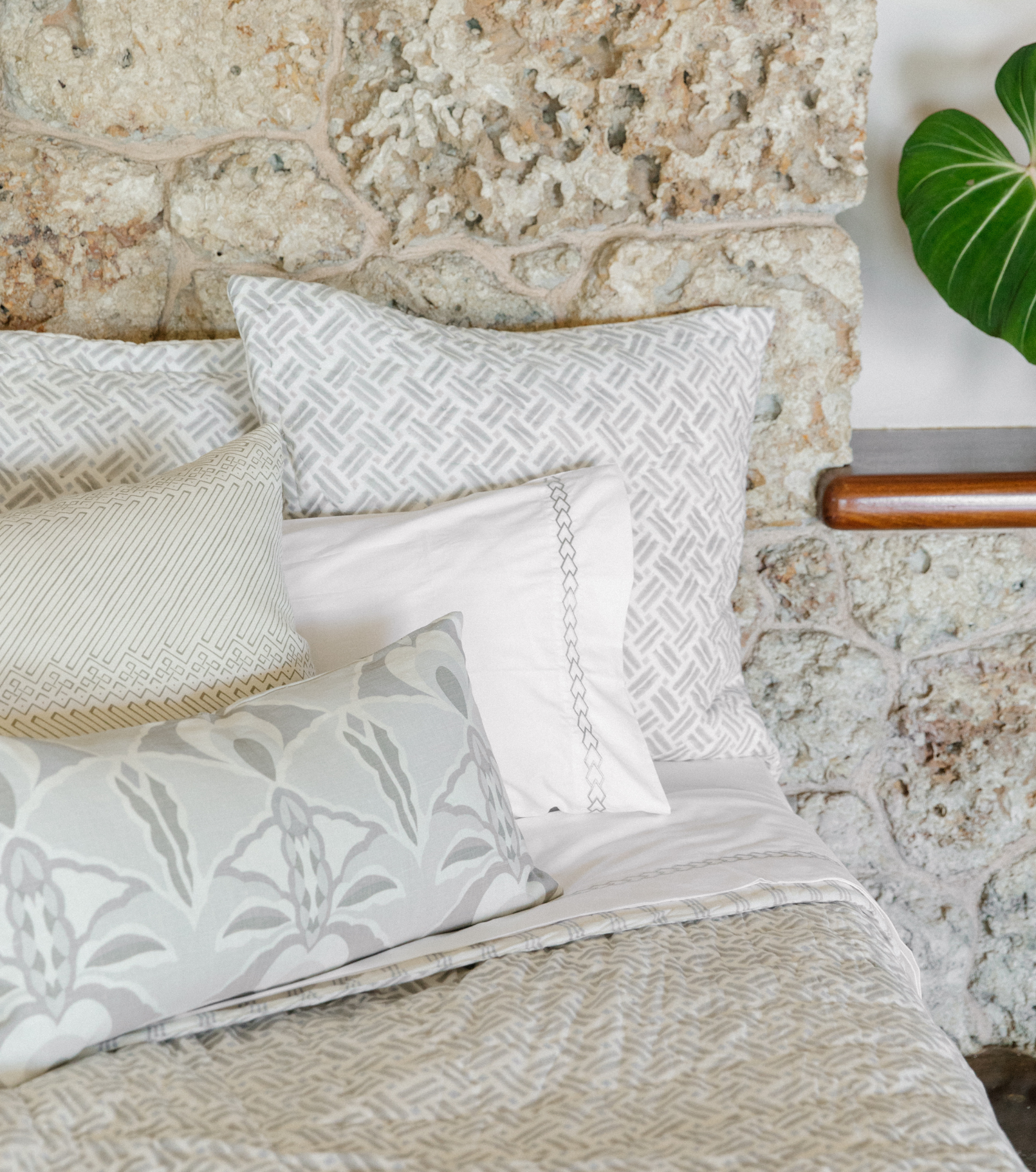 Averylily Big Island Blockprint Quilt in Driftwood and Ocean.