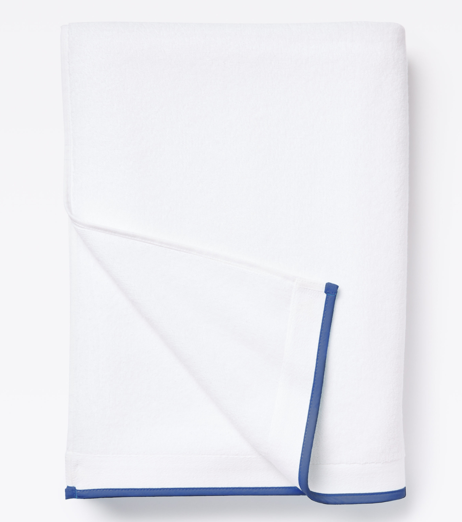 Averylily Border Bath Sheet in White with Ocean Blue trim, made from 600-gram weight pure Aegean cotton.