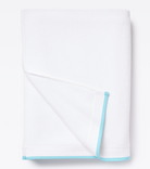 Averylily Border Bath Sheet in in White with Sky Blue trim, made from 600-gram weight pure Aegean cotton.
