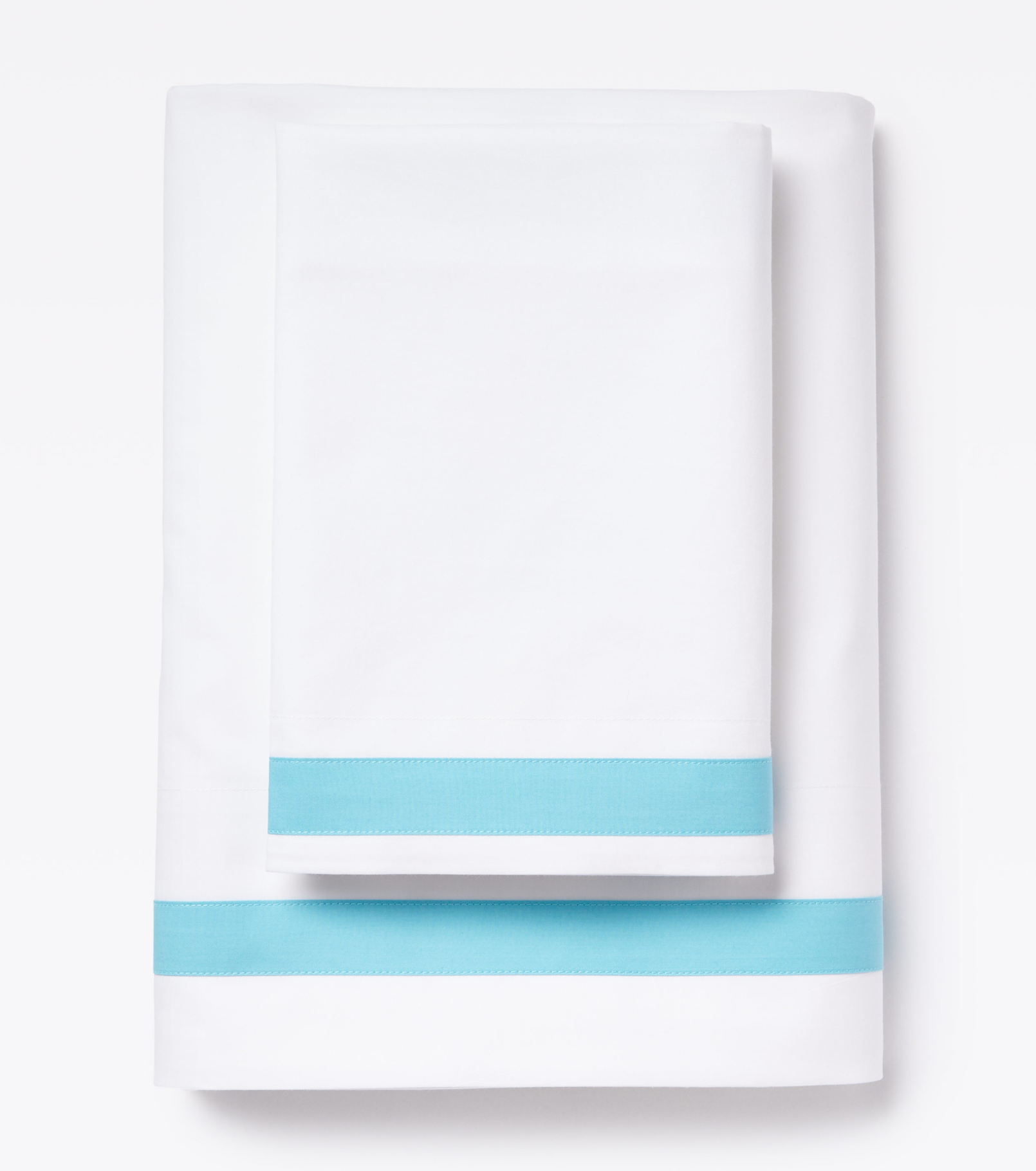 Averylily Border Frame Sheet Set in Sky Blue. 510-thread count pure cotton percale.