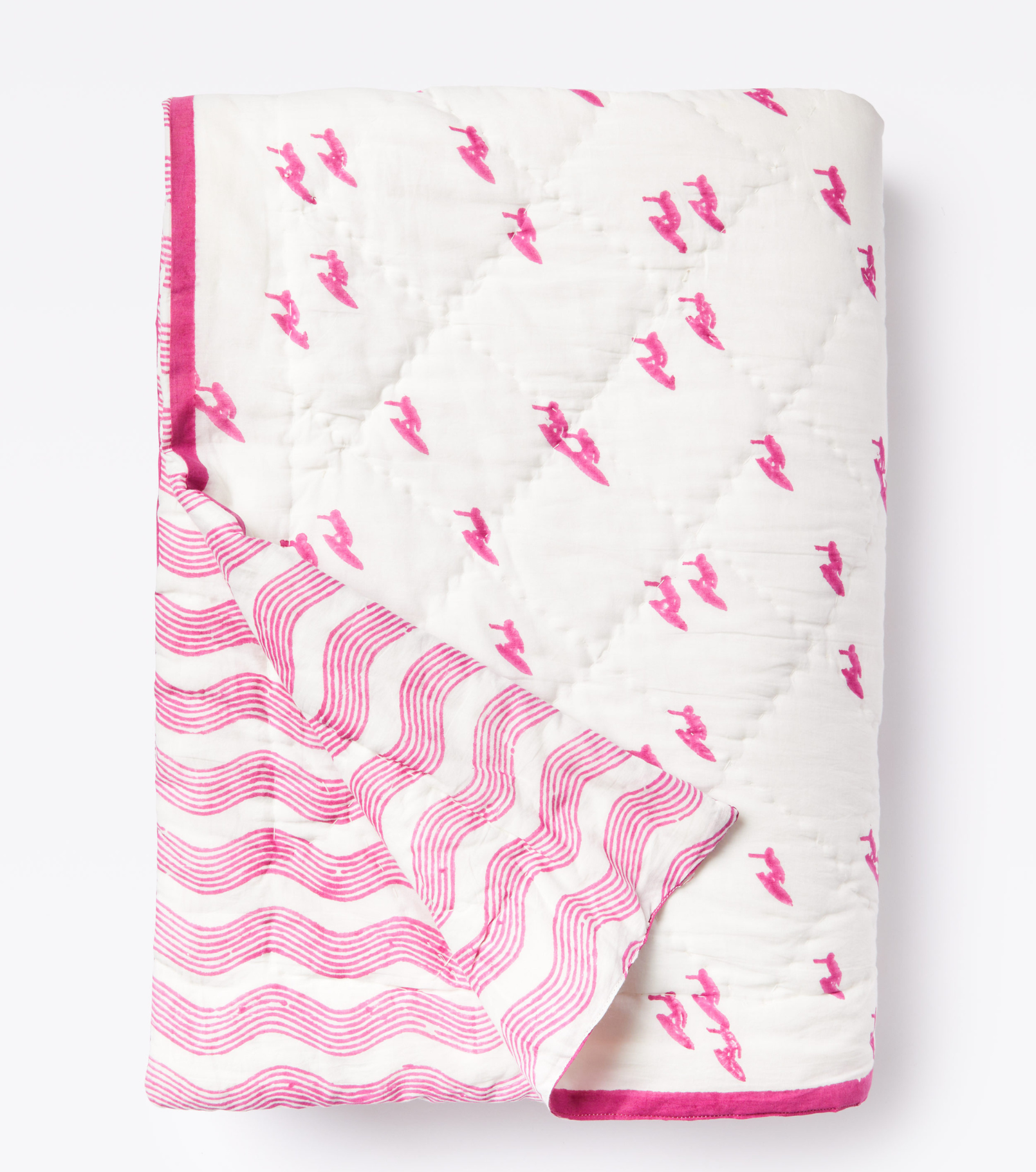 Andrew Mau x Averylily Surfer Blockprint Quilt in Orchid Pink.