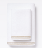 Averylily Weave Hand and Bath Towels in White with Sand trim, made from 600-gram weight pure Aegean cotton. 